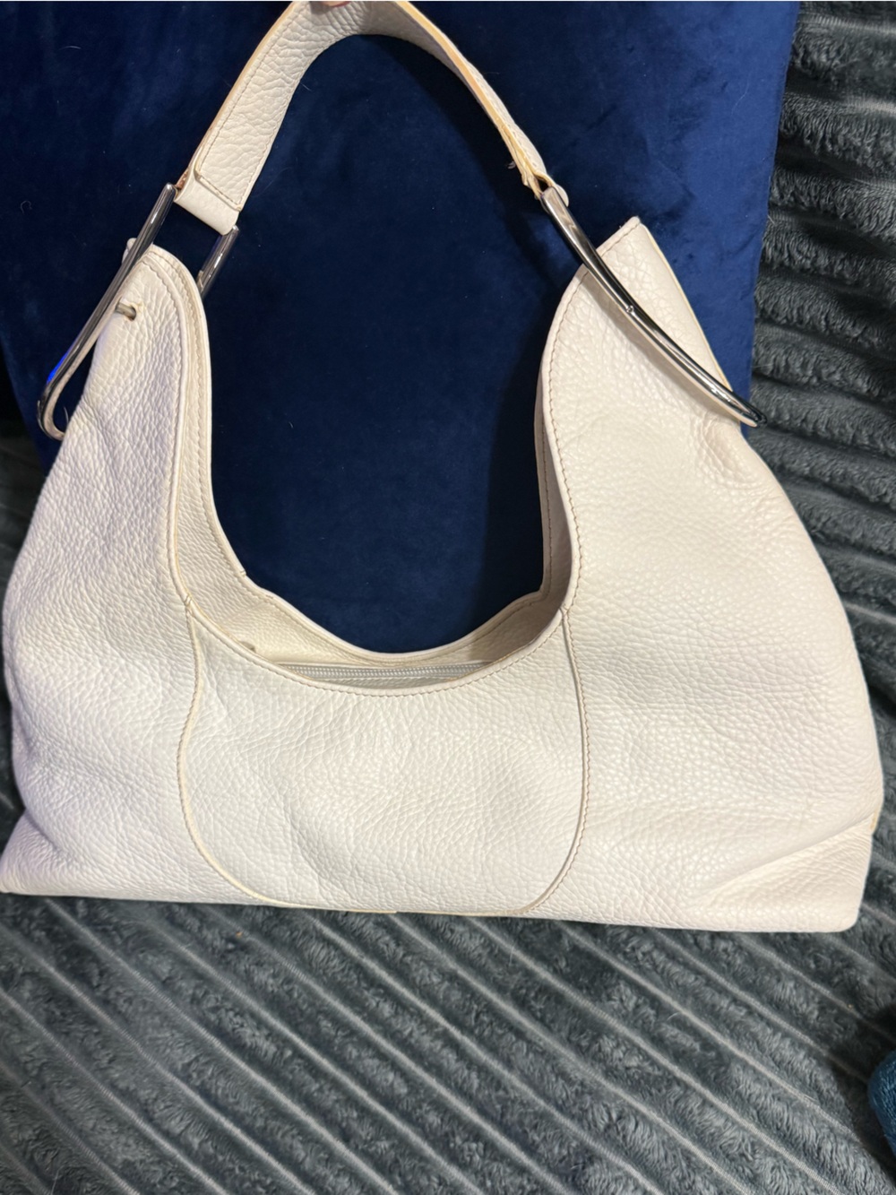 Furla cream pebbled leather hobo bag with silver-tone hardware. EUC